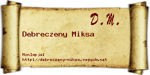 Debreczeny Miksa névjegykártya